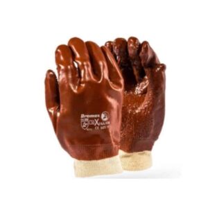 Brown rough PVC gloves, knitted wrist Dromex