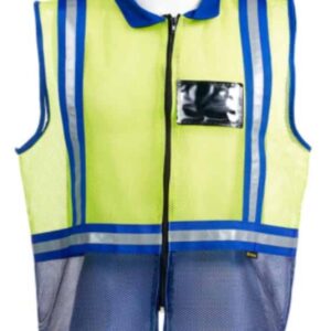 2TONE YELLOW/BLUE REFLECTIVE SLEEVELESS WAIST JACKET, LVL3 ZIP, ID Dromex