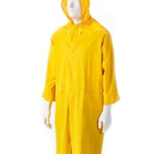 YELLOW RUBBERIZED RAINCOAT CALF LENGTH, HOOD, ZIP & STORM FLAP  Dromex