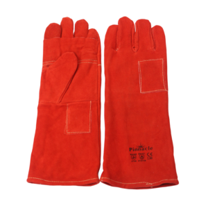 Red heat resistant apron palm welding glove, kevlar stitch,  elbow length 8"